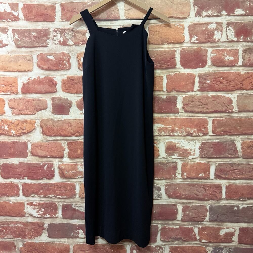 Nomia Dress Women's 4 Dark Blue One Skinny Strap Evening Asymmetric Neck Zip Up